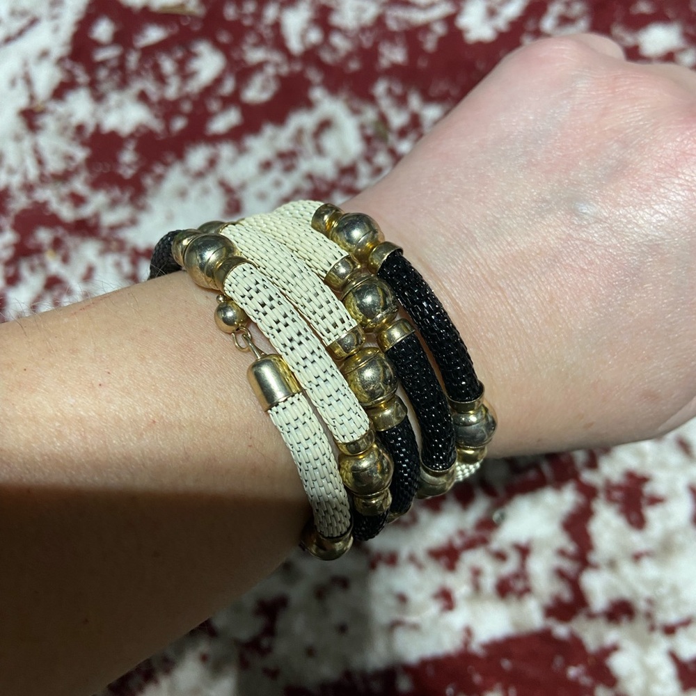 Black and White with Gold Tone Accents Bracelet